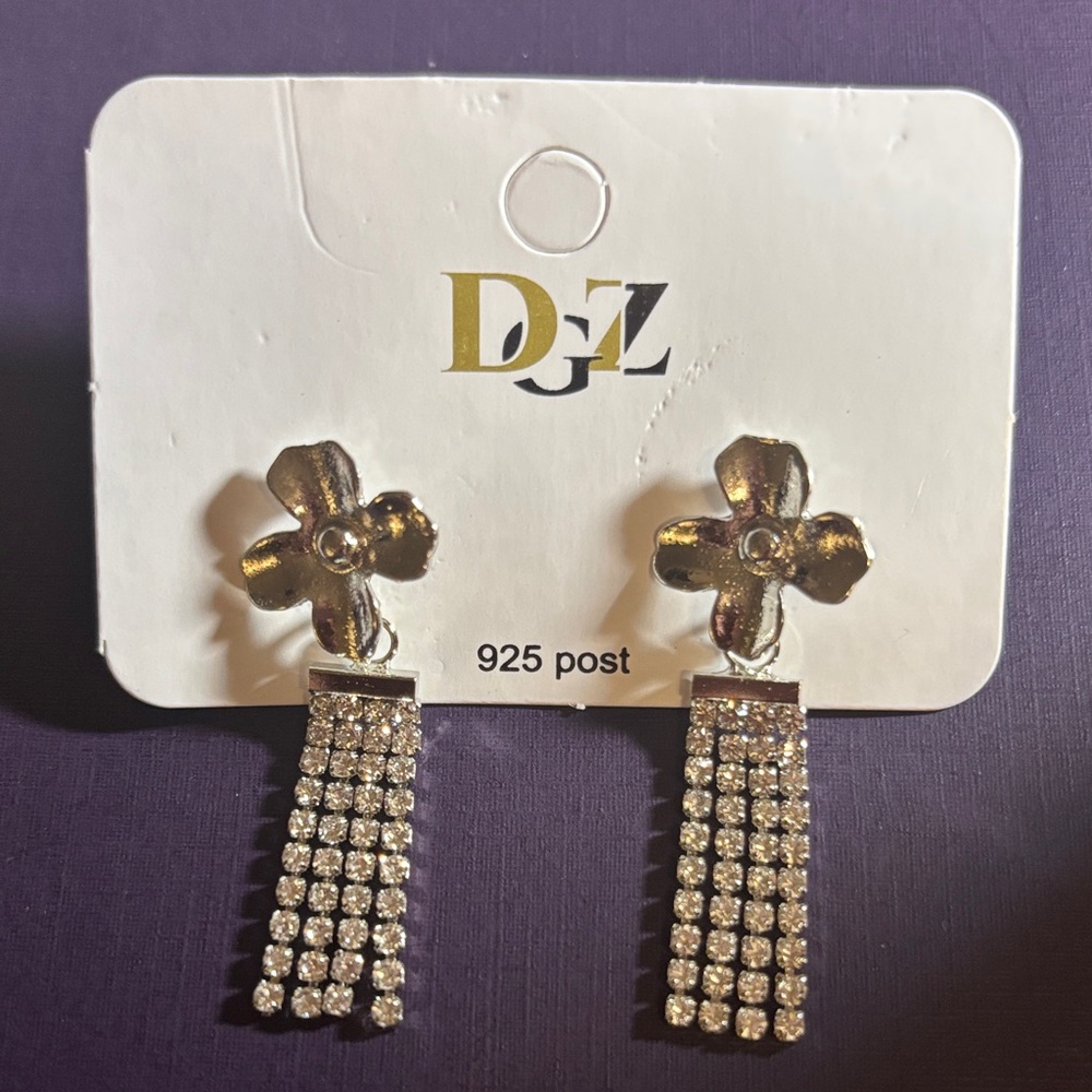 Gold and Silver Flower Dangle Earrings